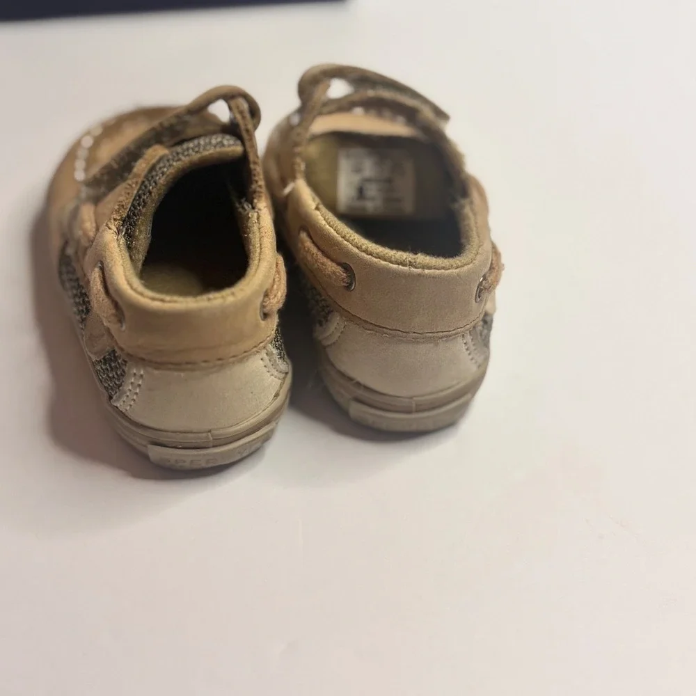 Sperry Top-Sider Kids Tan Leather Mesh Boat Shoes Hook Loop Loafers Toddler 4